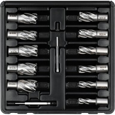 TCT karūninių grąžtų rinkinys kietam metalui  Weldon tipas  12–27 mm. 8 vnt.