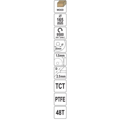 TCT pjovimo diskas medienai  165 mm. 48 dantukai  20 mm. su PTFE danga 1