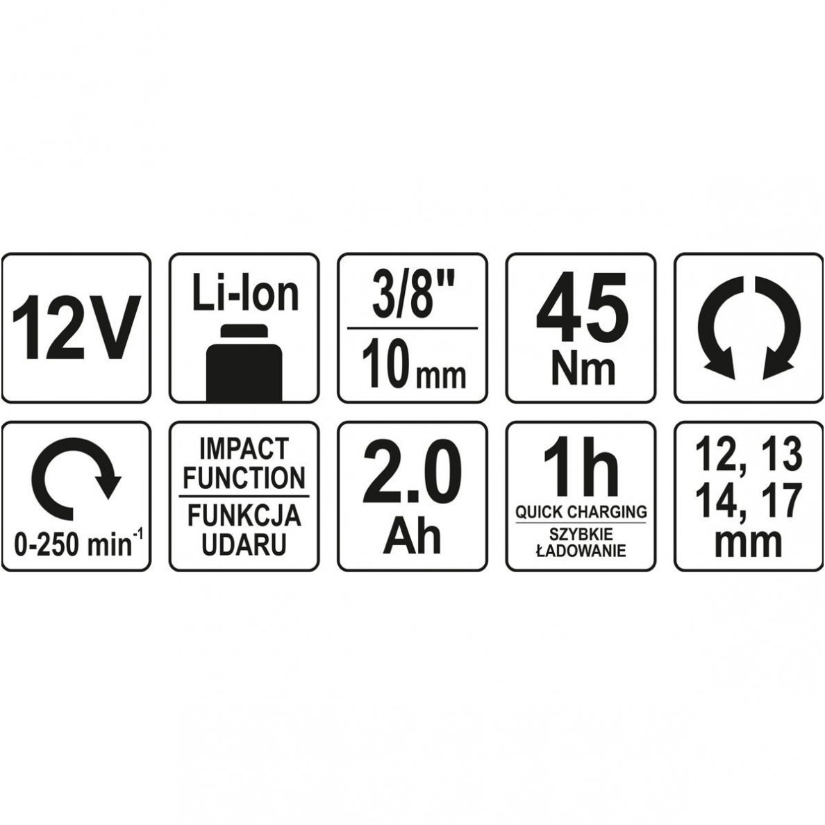 Terkšlė akumuliatorinė smūginė -12.5 mm (1/2")- 12V 2,0AH 45 NM 5