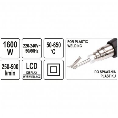 Techninis kaitinimo fenas/orpūtė LCD plastiko litavimo funkcija temp. reg. atmintis 1600W 5 Techninis kaitinimo fenas/orpūtė LCD plastiko litavimo funkcija temp. reg. atmintis 1600W 5