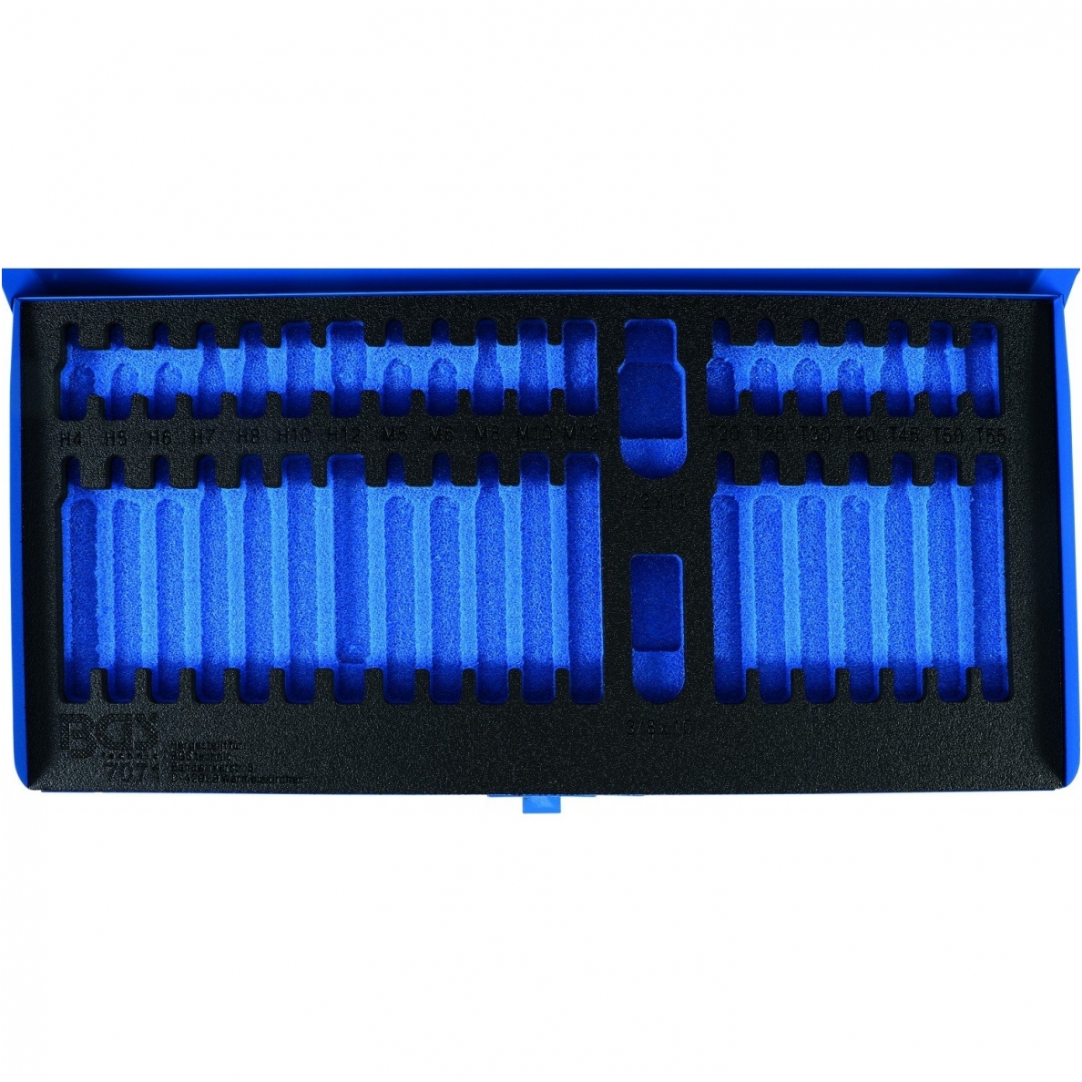Tuščia metalinė dėžutė su minkštu dėklu antgaliams/bitukams 10mm (3/8") 40 vnt