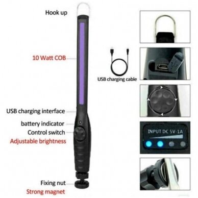 UV COB-sterilizavimo lempa ultravioletinė itin plokščio tipo daug padėčių, UVC 6 LED/USB 8