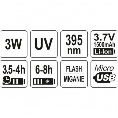 UV žibintuvėlis akumuliatorinis LI-ION 3.7V 1500 mAh + akiniai 4