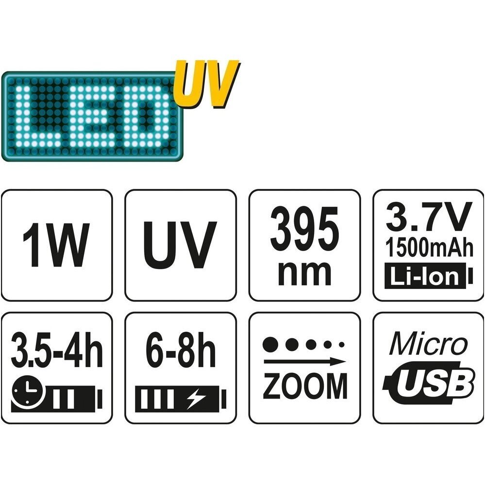 UV žibintuvėlis akumuliatorinis LI-ION 3.7V 1500mAh + akiniai 6 UV žibintuvėlis akumuliatorinis LI-ION 3.7V 1500mAh + akiniai 6