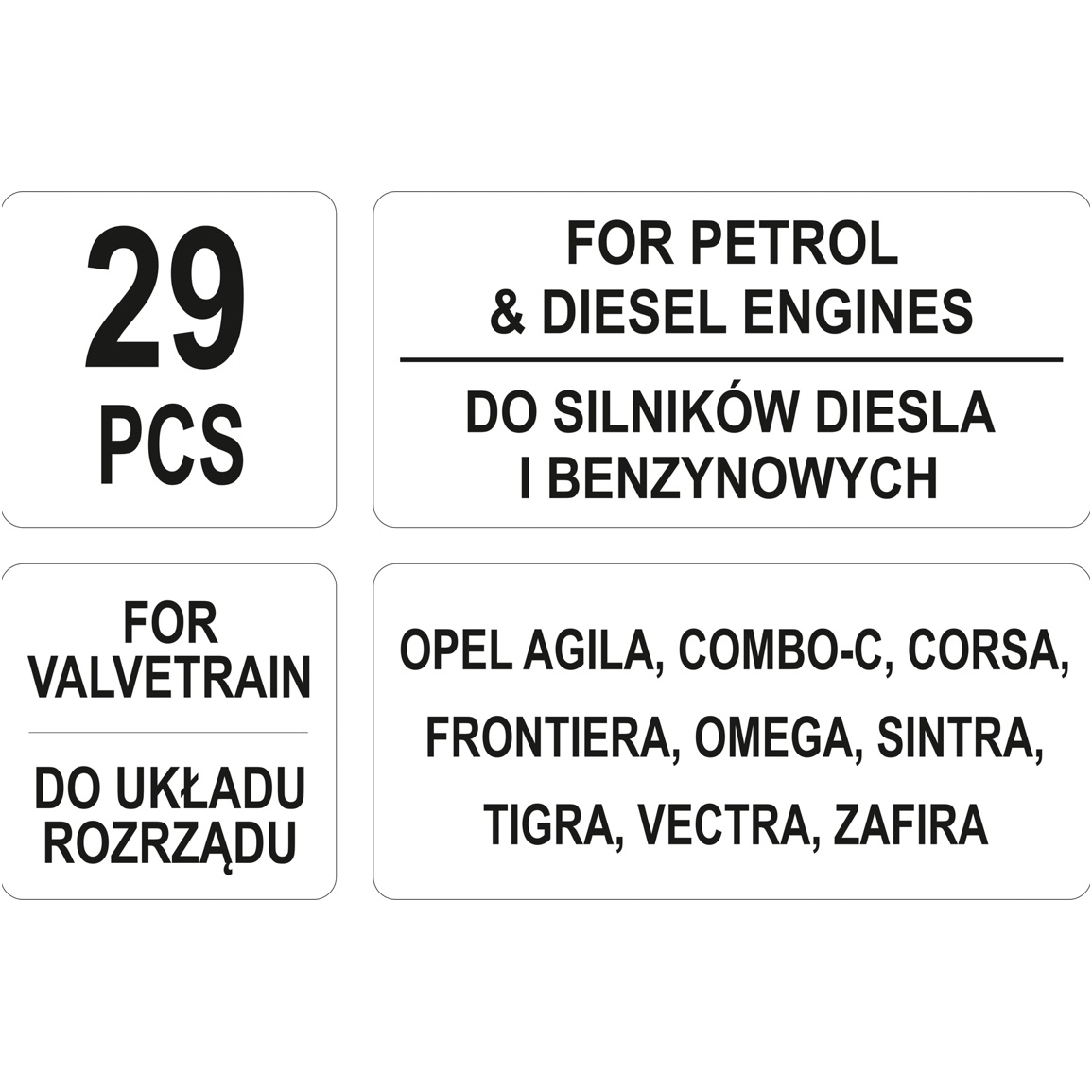 Variklio fiksavimo įrankių rinkinys - Opel - Benzinas/Dyzelis - 29 vnt. 4 Variklio fiksavimo įrankių rinkinys - Opel - Benzinas/Dyzelis - 29 vnt. 4