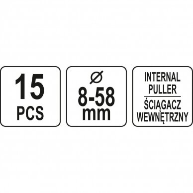 Vidinių guolių nuėmėjų komplektas su atbuliniu plaktuku 15vnt. 2 Vidinių guolių nuėmėjų komplektas su atbuliniu plaktuku 15vnt. 2
