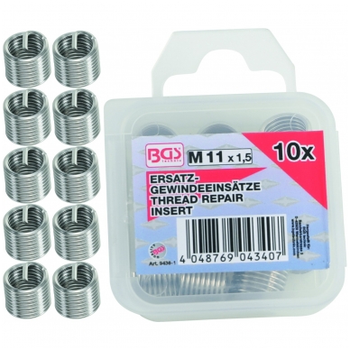 Vieliniai indėklai sriegiui (Helikoliai) M11 x 1.5, 10vnt. Vieliniai indėklai sriegiui (Helikoliai) M11 x 1.5, 10vnt.
