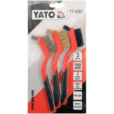 Plieninių šepetėlių rinkinys su plastikinėm rankenom 3 vnt "Yato" 1
